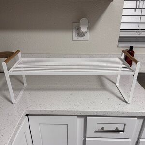 Yamazaki Tosca Countertop Shelf White Steel & Wood Minimalist Kitchen Organizer